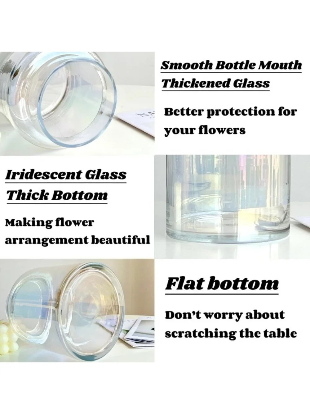 Iridescent Glass Flower Vase - 9 Inch Modern Decorative Centerpiece for Home